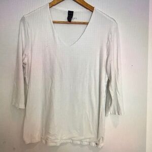 Olsen Europe Women White 3/4 Sleeve Front Lined Stretch Pullover T-Shirt Size M-